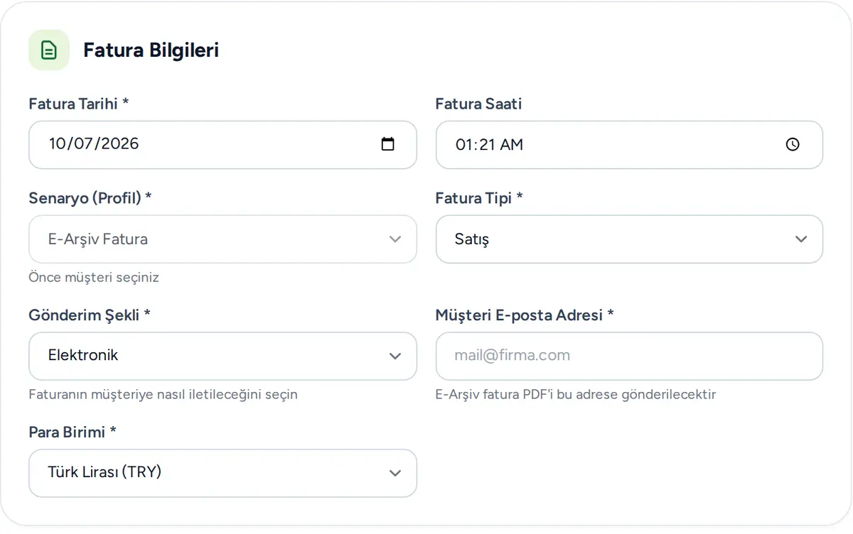 e-Belge Çözümleri ekranı